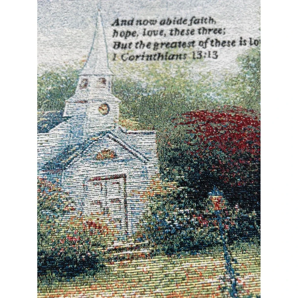 Thomas Kinkade Hometown Chapel Light-Up Tapestry 1 Corinthians 13:13 Wall Art